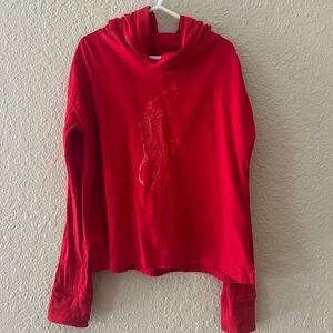 Ralph Lauren Big Girls Red Pony Jersey hooded Long Sleeve Pullover-size M8-10